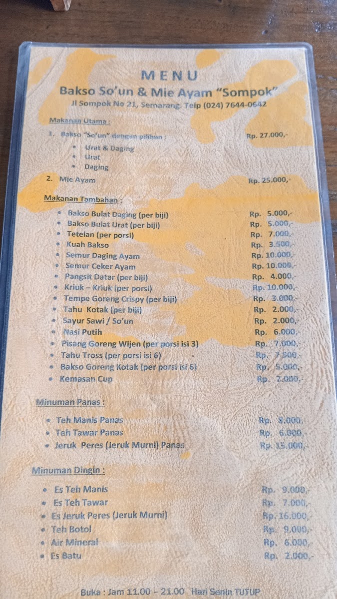 Bakso So'un & Mie Ayam Sompok Menu - Image 1